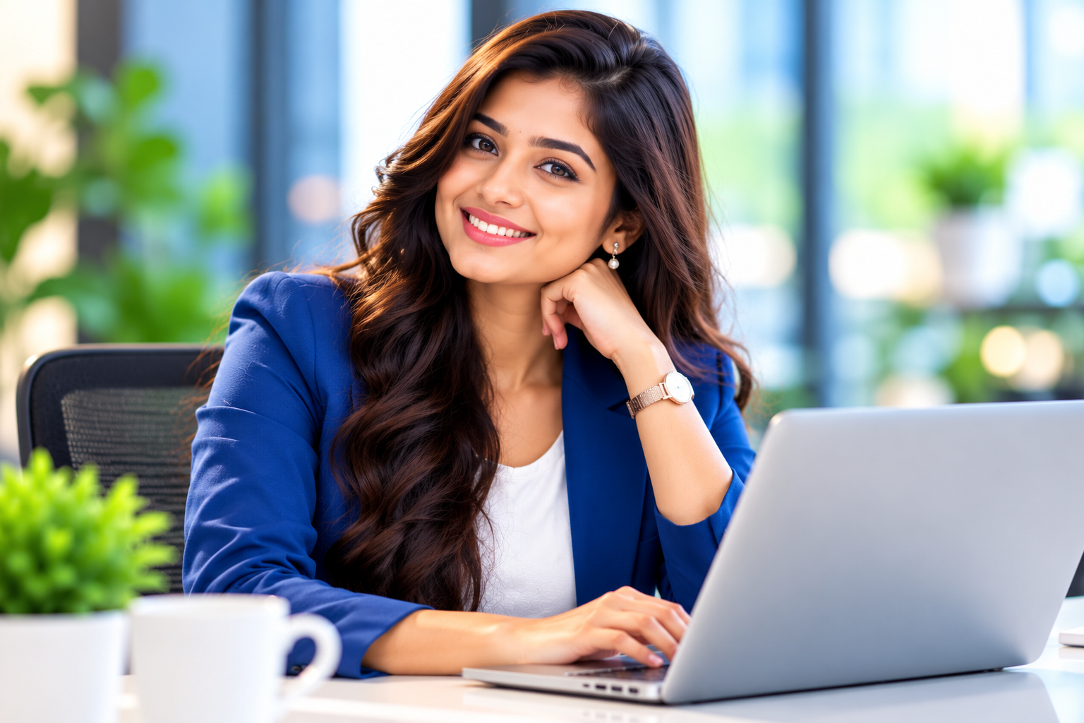 Indian business professional working on a laptop